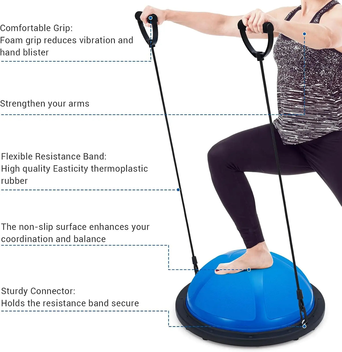 Half Balance Ball Trainer With Resistance Bands For Core Workouts