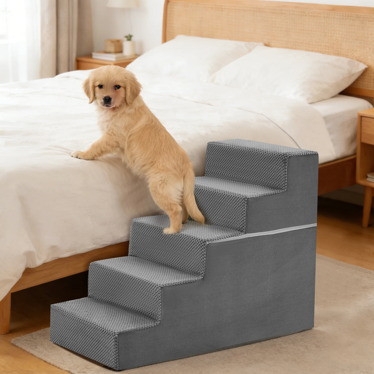 Curved Foam Dog Stairs Ramp With Non Slip Indoor Pet Access