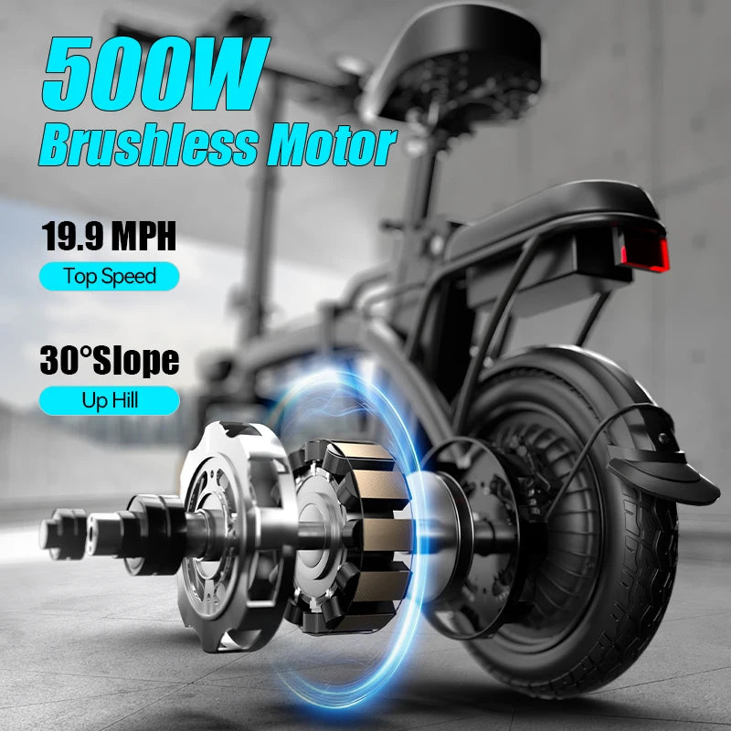 500W Folding Electric Bike for Adults With Basket and Brakes