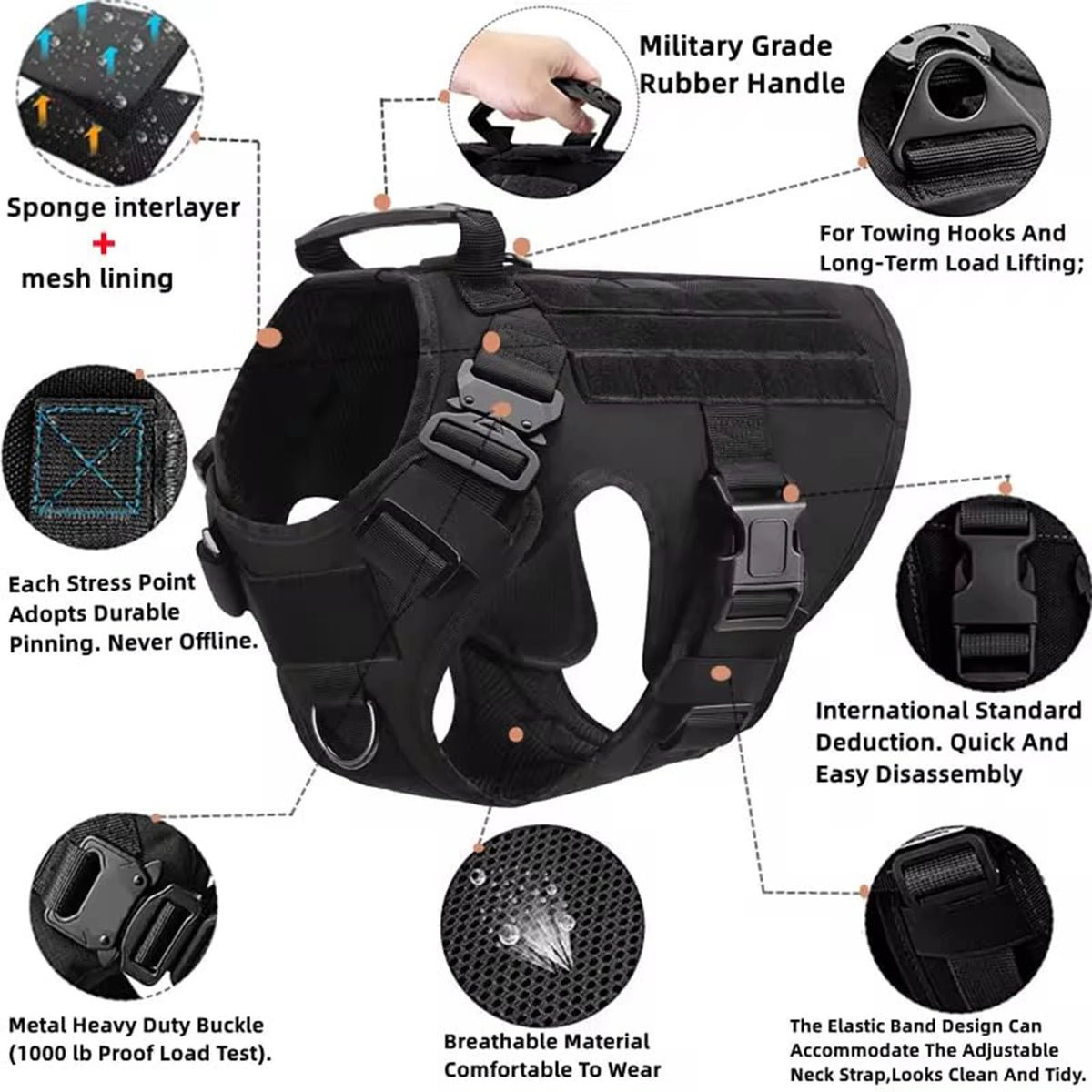 PETRAVEL Tactical Dog Harness With Leash For Training And Walking