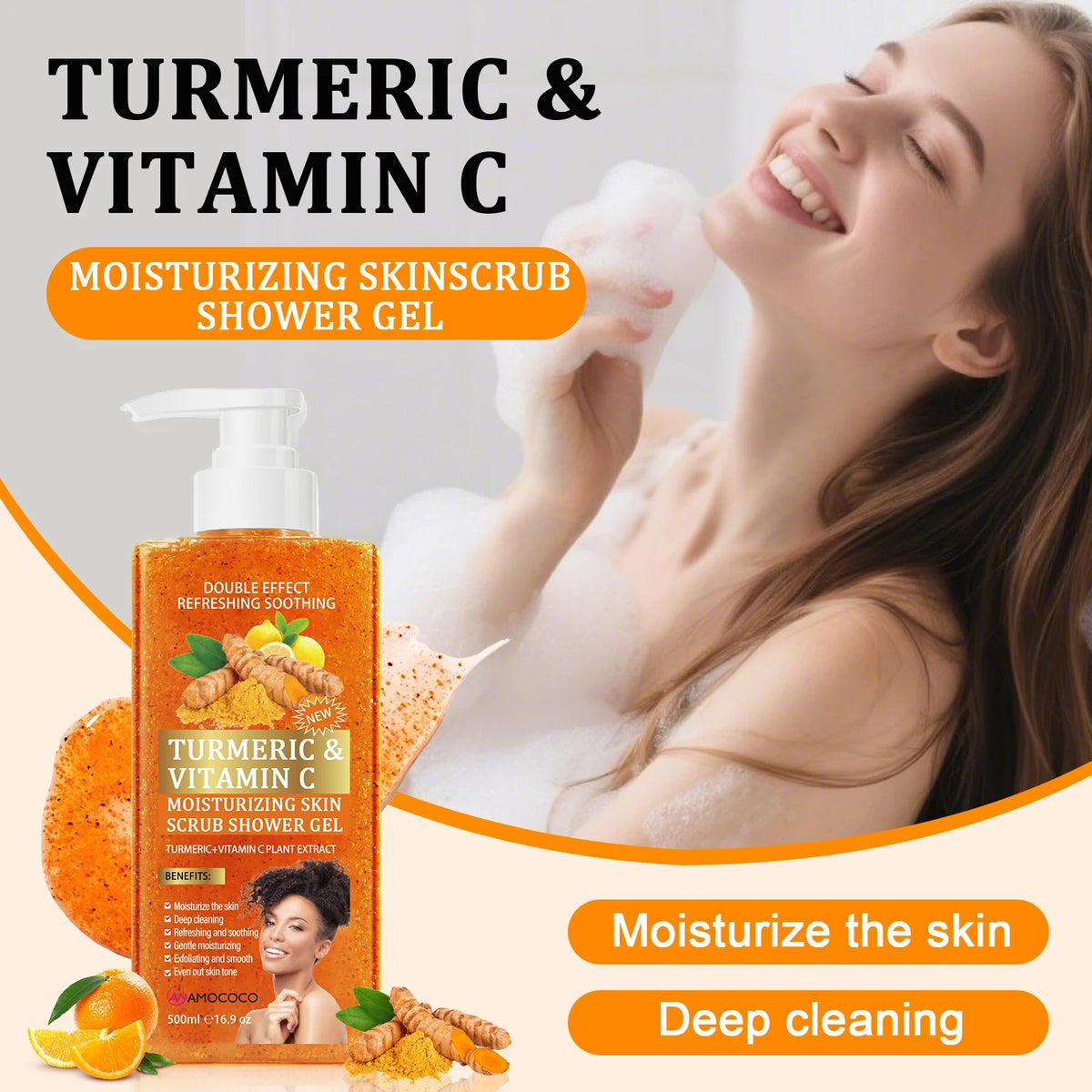 Amococo Turmeric Vitamin C Exfoliating Body Scrub Shower Gel