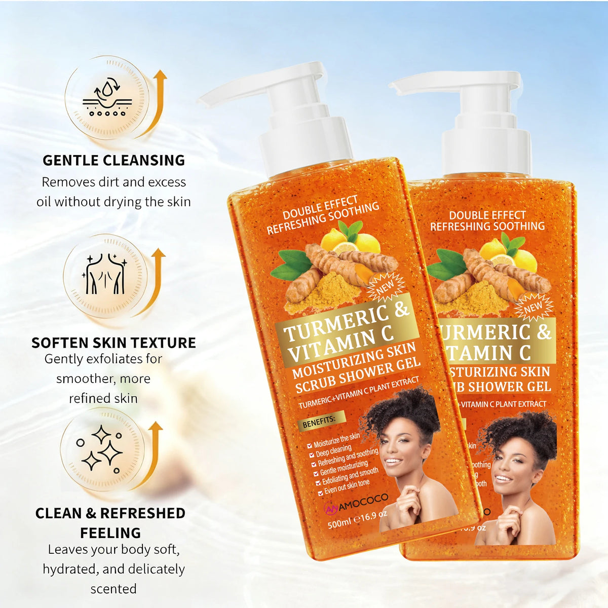 Amococo Turmeric Vitamin C Exfoliating Body Scrub Shower Gel