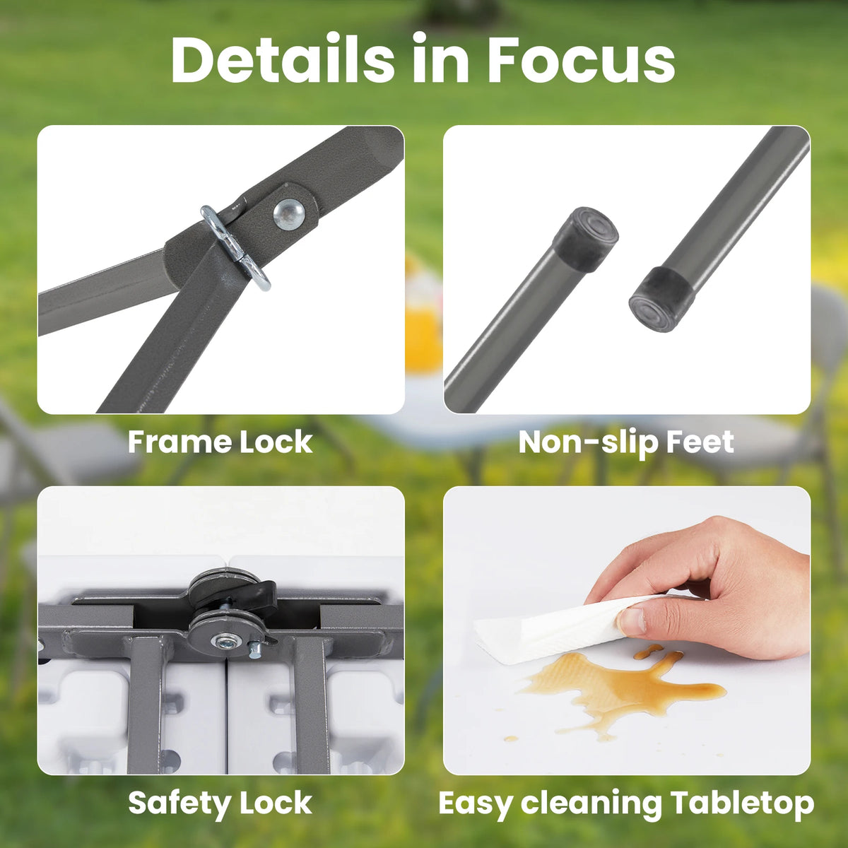 JHK Portable Folding Table With Safety Lock For Outdoor Dining