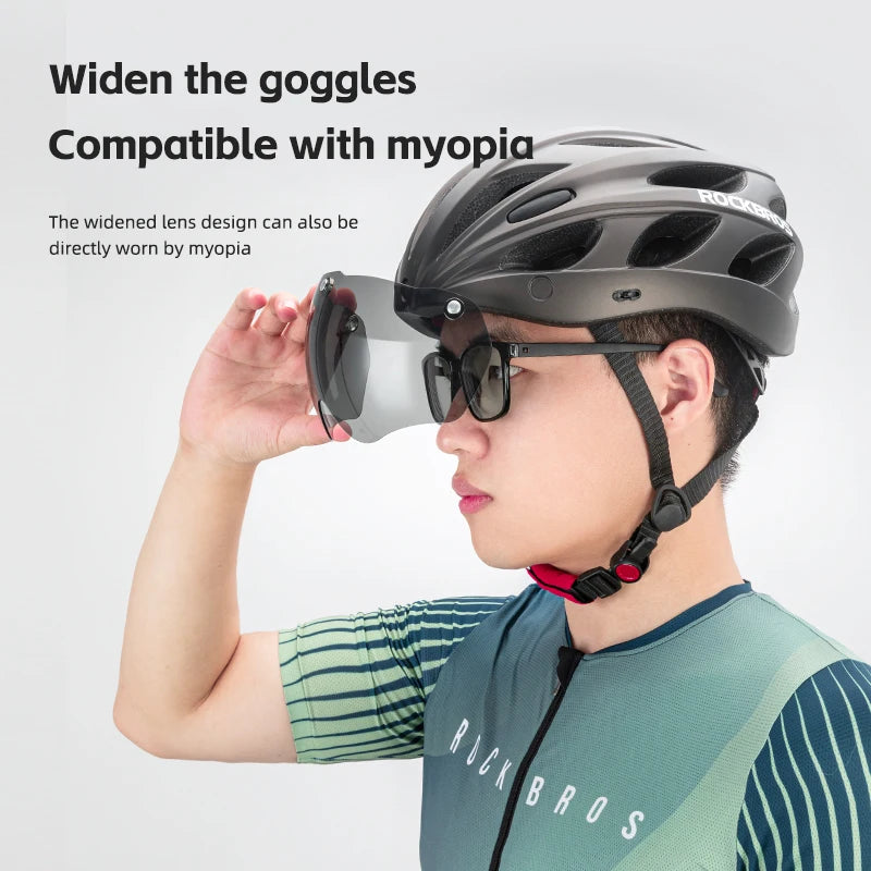 ROCKBROS Integrated Cycling Helmet With Goggles For MTB Road Bikes