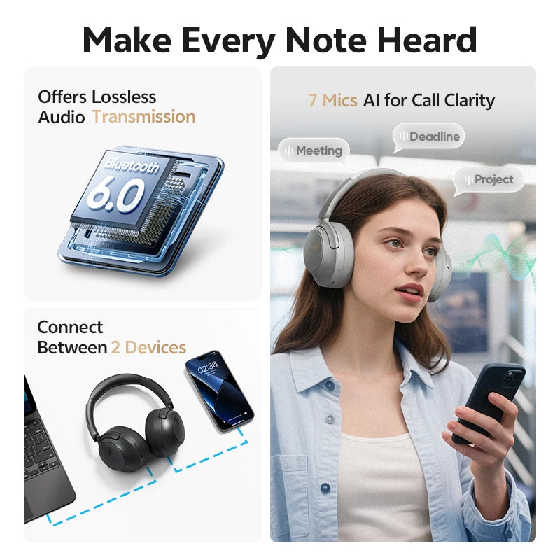 QCY H3S Wireless Headphones With Noise Cancellation And Spatial Sound