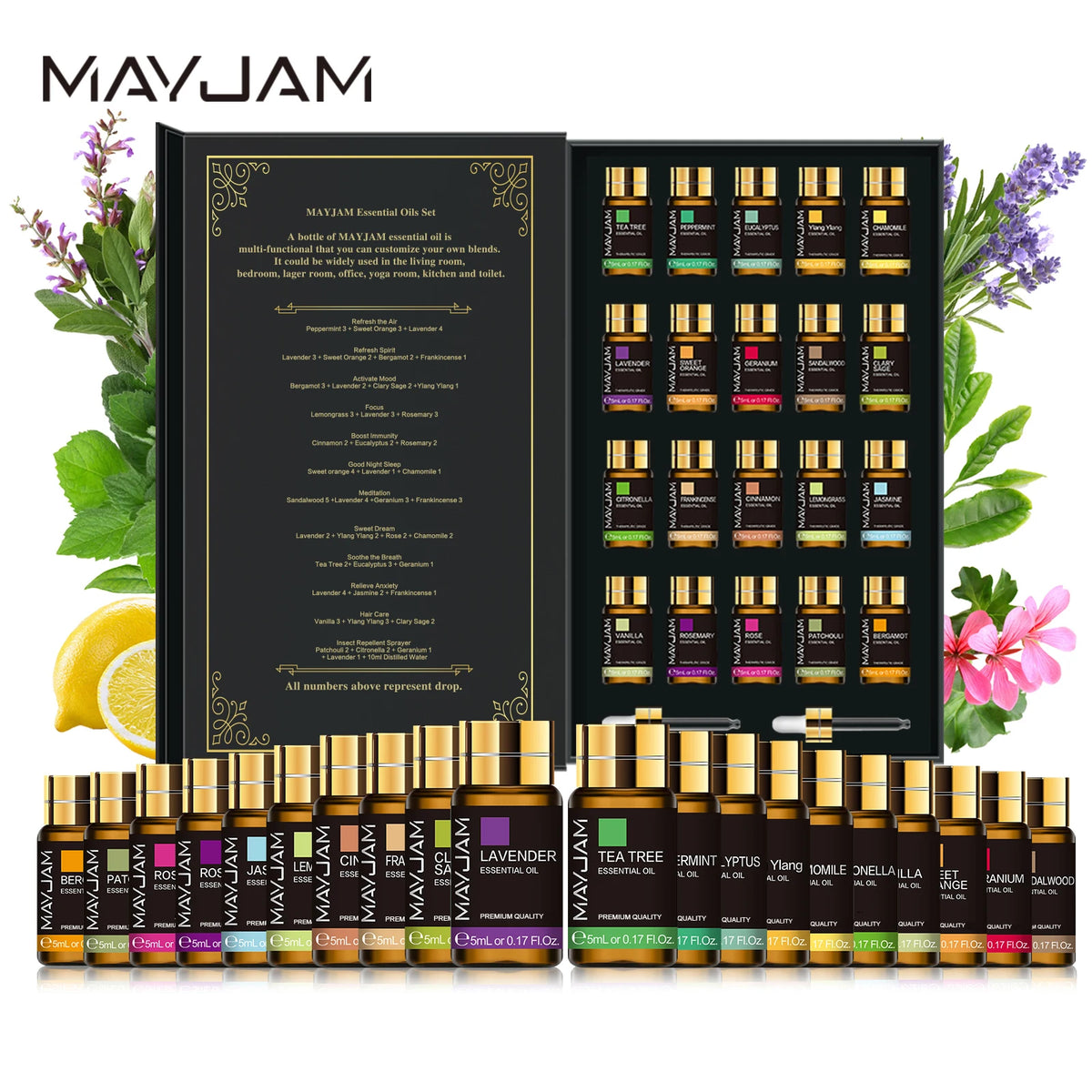 MAYJAM Essential Oil Set With Lavender Jasmine Eucalyptus Vanilla
