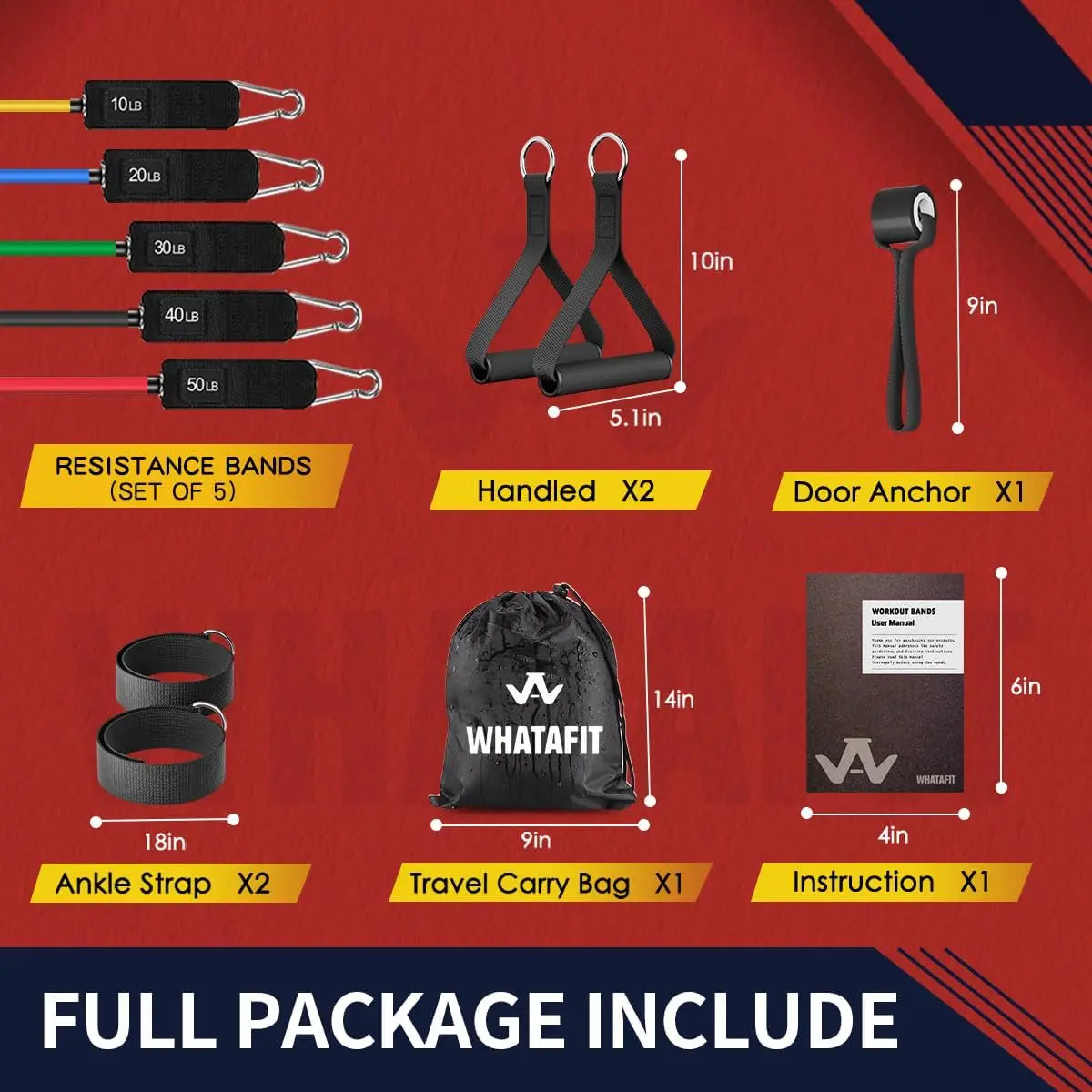 WHATAFIT Resistance Bands Set With Handles For Strength Training