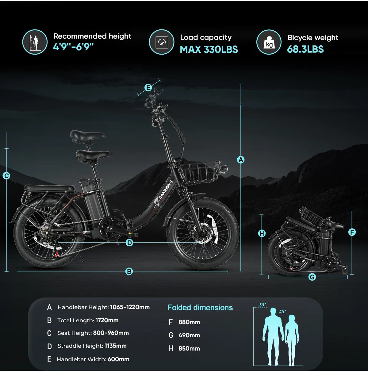 SAMEBIKE CY20Pro Foldable Electric Bike With Dual Suspension