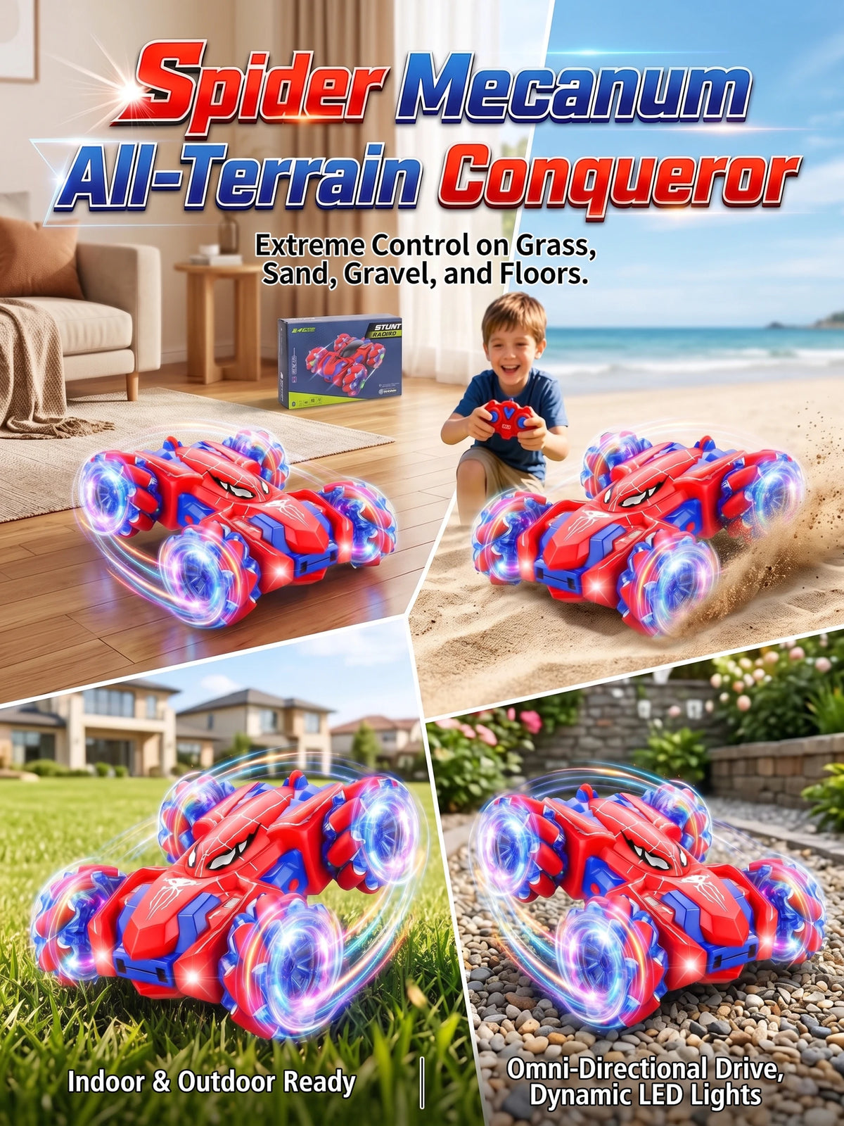 Spider Double Sided RC Stunt Car With Light Up Wheels