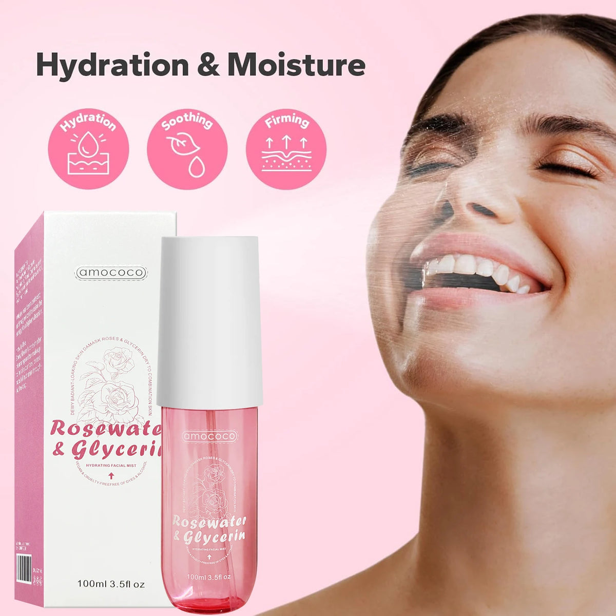 AMOCOCO Rosewater Facial Mist With Glycerin For Hydrating Skin