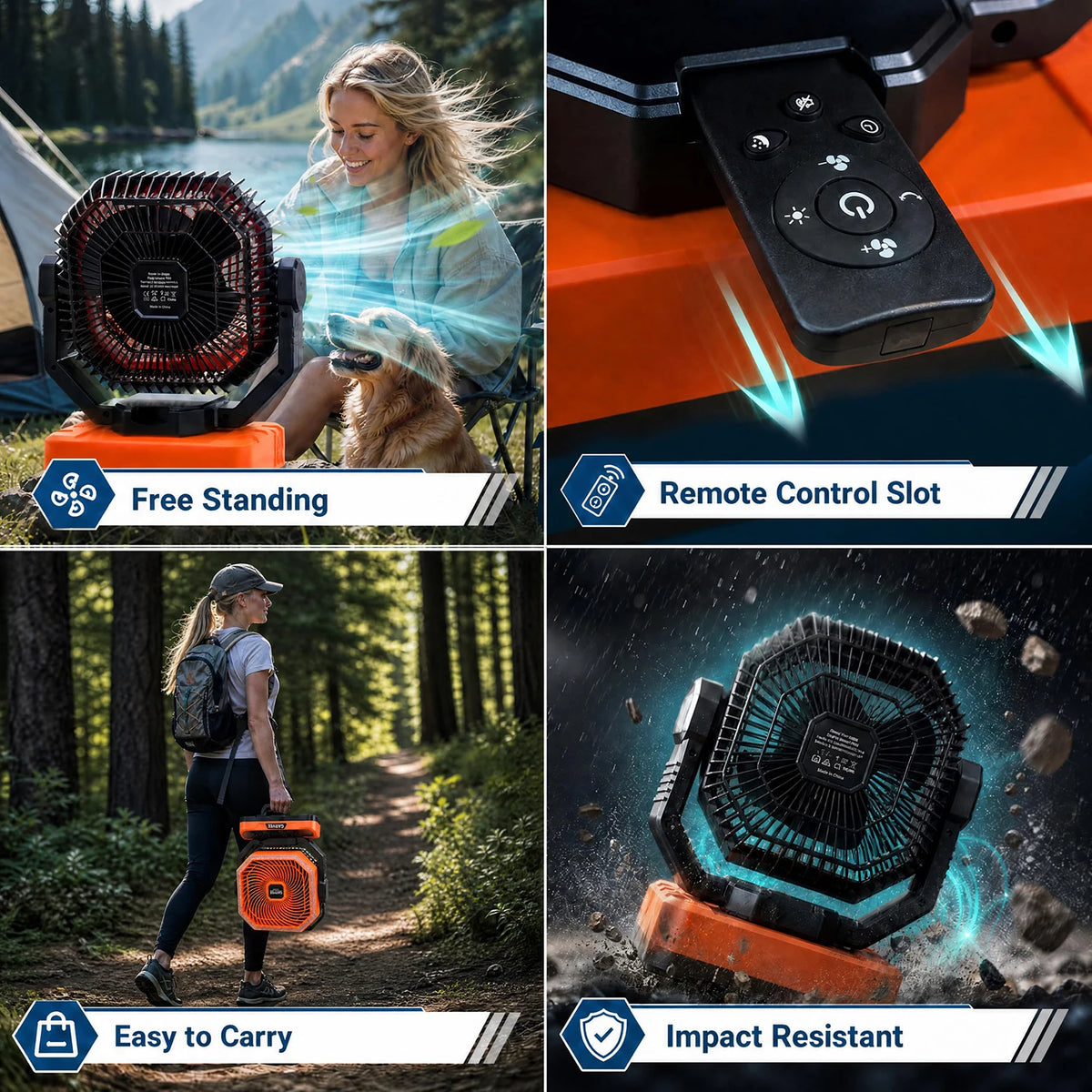 HiMISS Rechargeable Camping Fan With LED Light And Remote Control