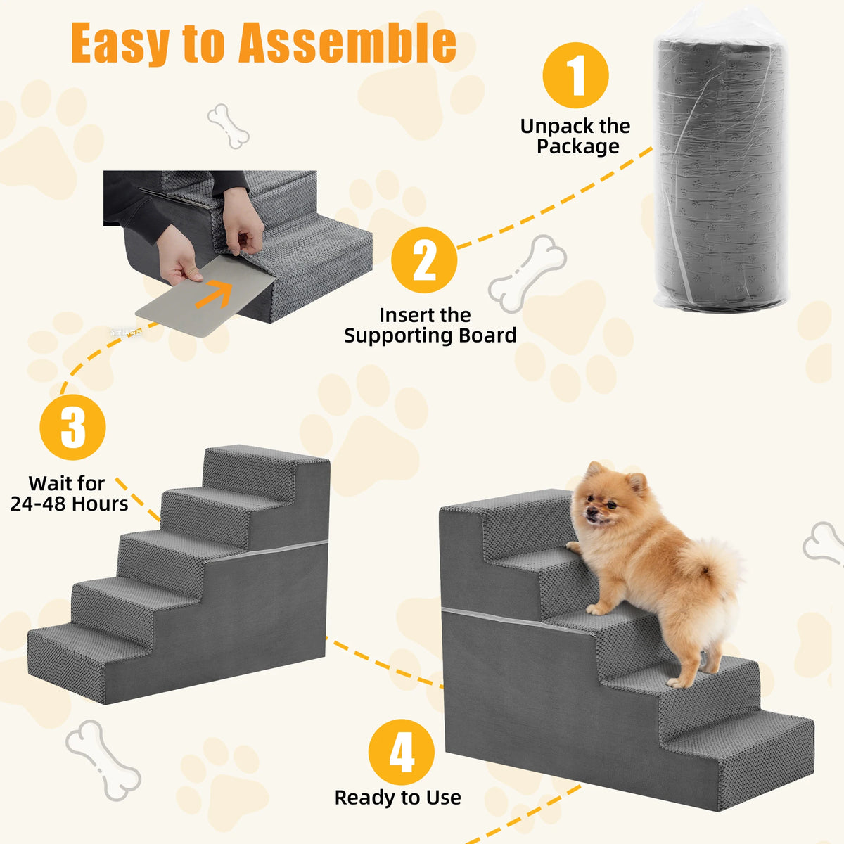 Curved Foam Dog Stairs Ramp With Non Slip Indoor Pet Access