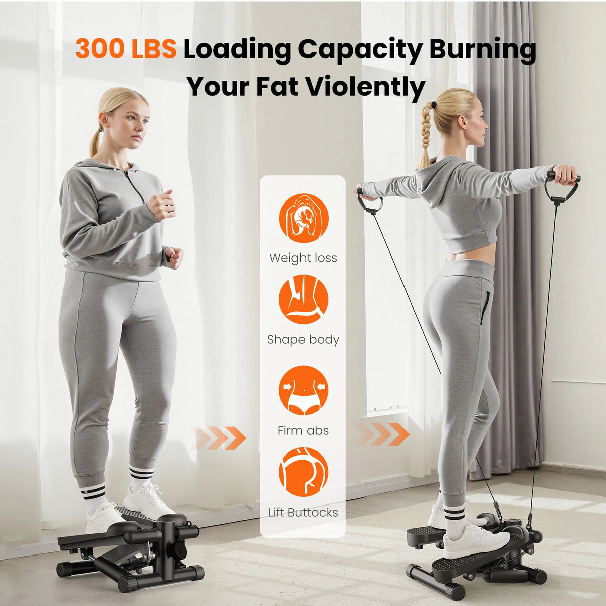 Mini Stepper with Resistance Bands and LCD Monitor for Cardio