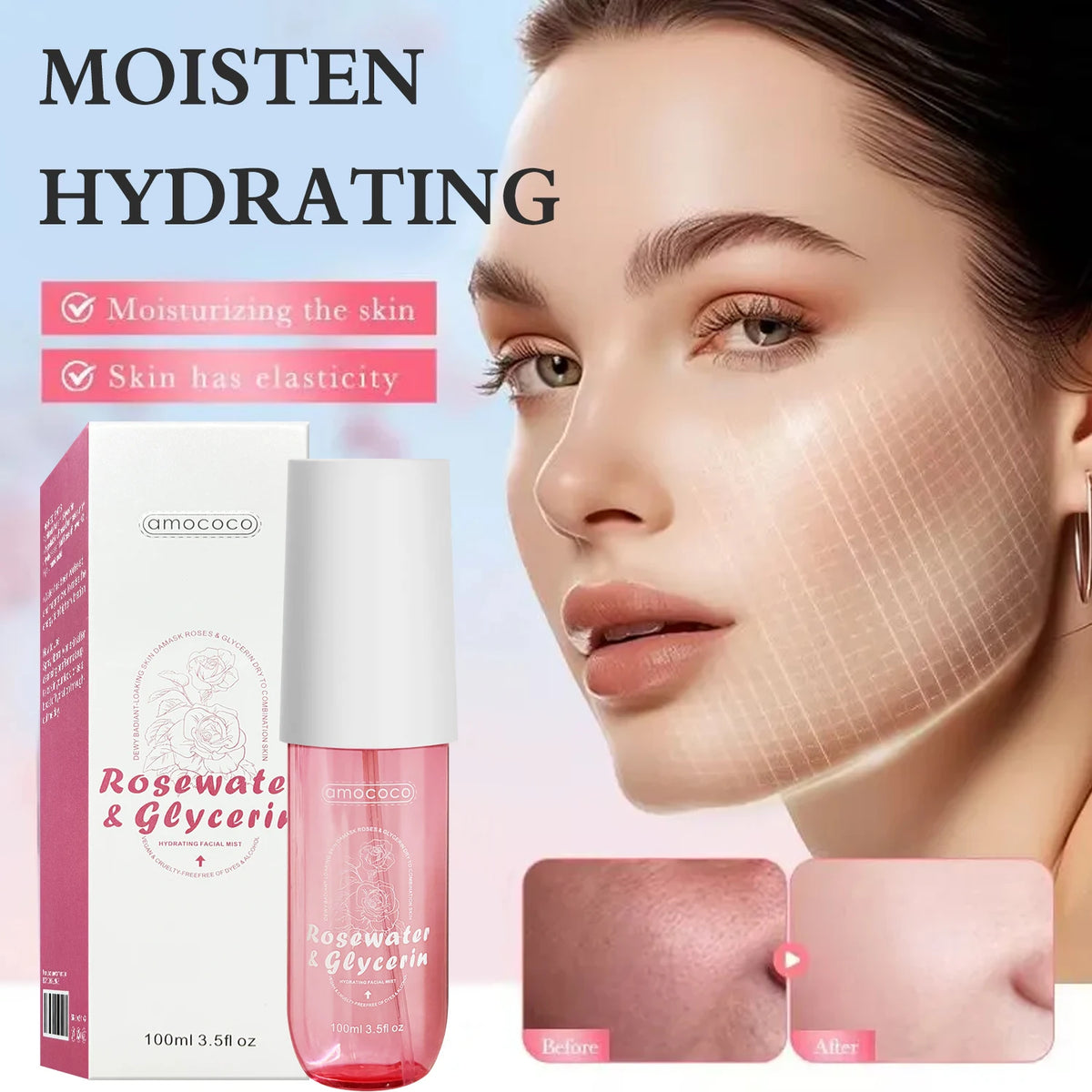 AMOCOCO Rosewater Facial Mist With Glycerin For Hydrating Skin