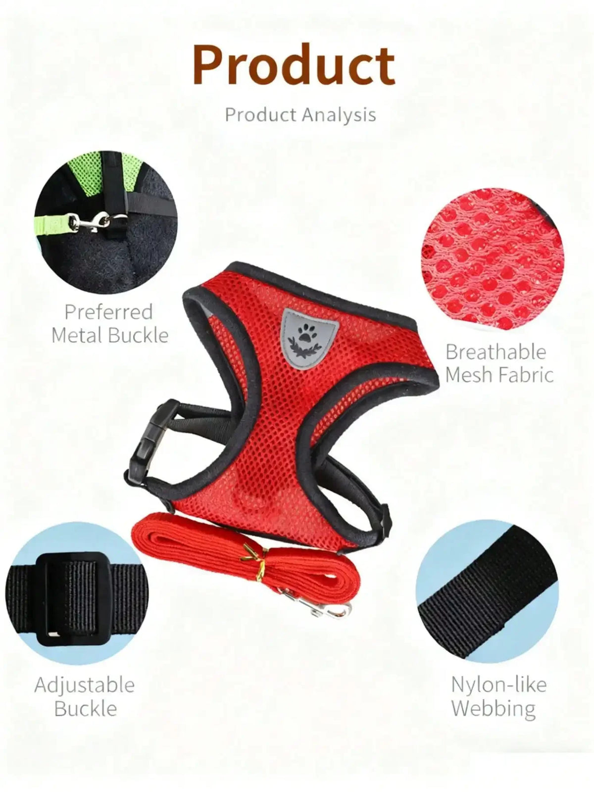 Breathable Mesh Pet Harness And Leash Set With Travel Bowl