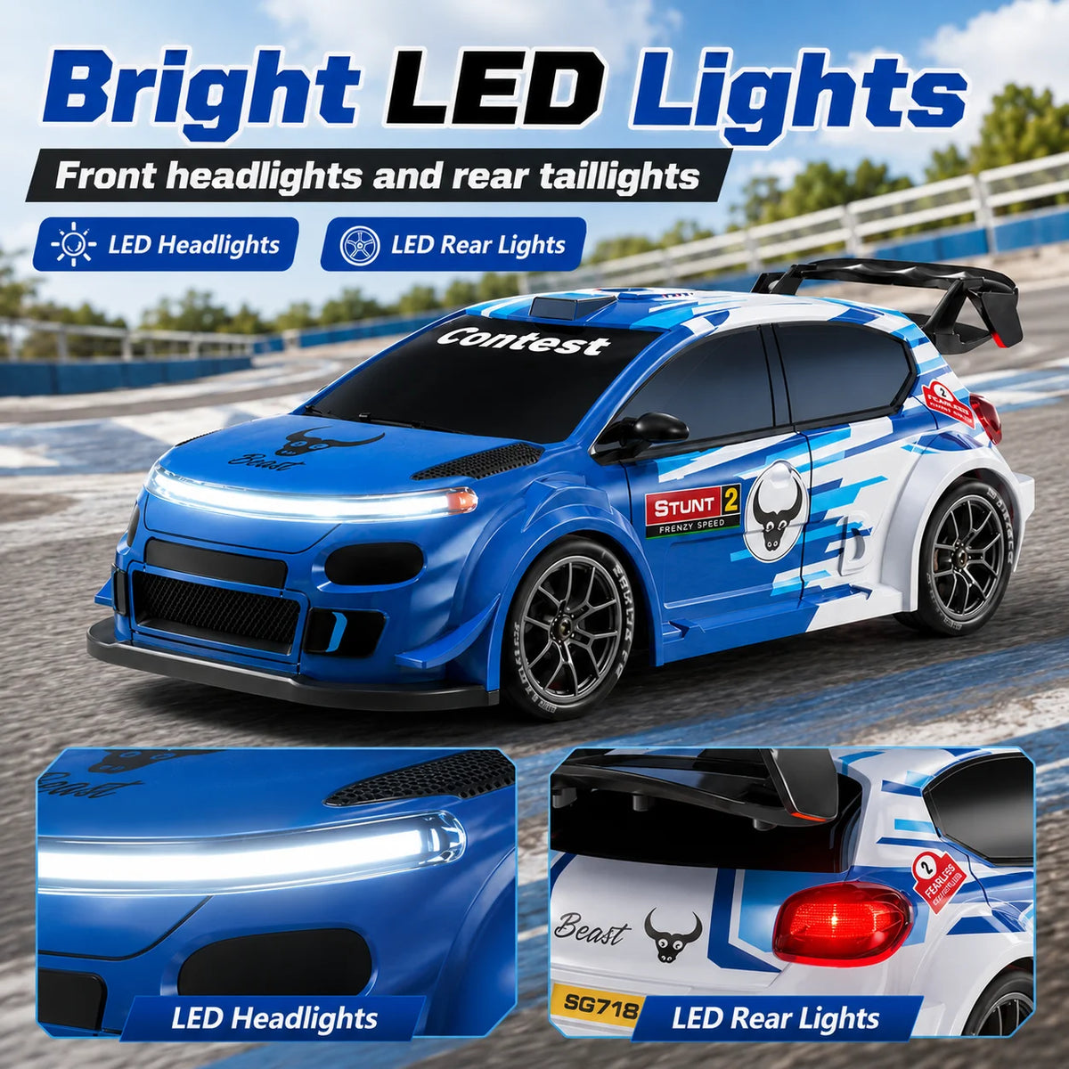 ZNLYRION 4WD RC Drift Car With LED Lights Remote Control