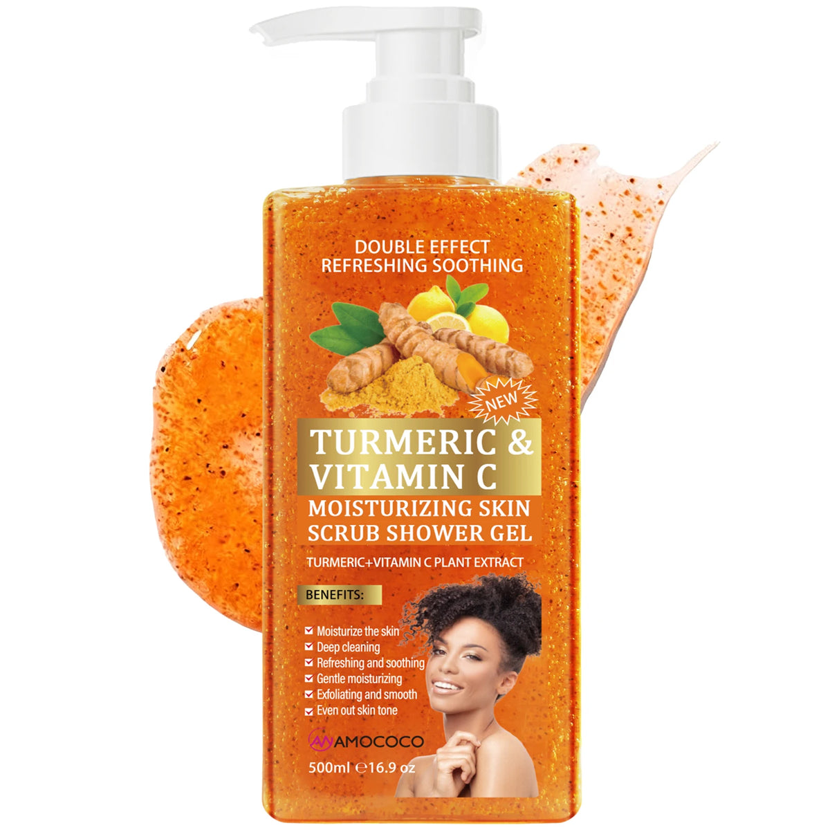 Amococo Turmeric Vitamin C Exfoliating Body Scrub Shower Gel