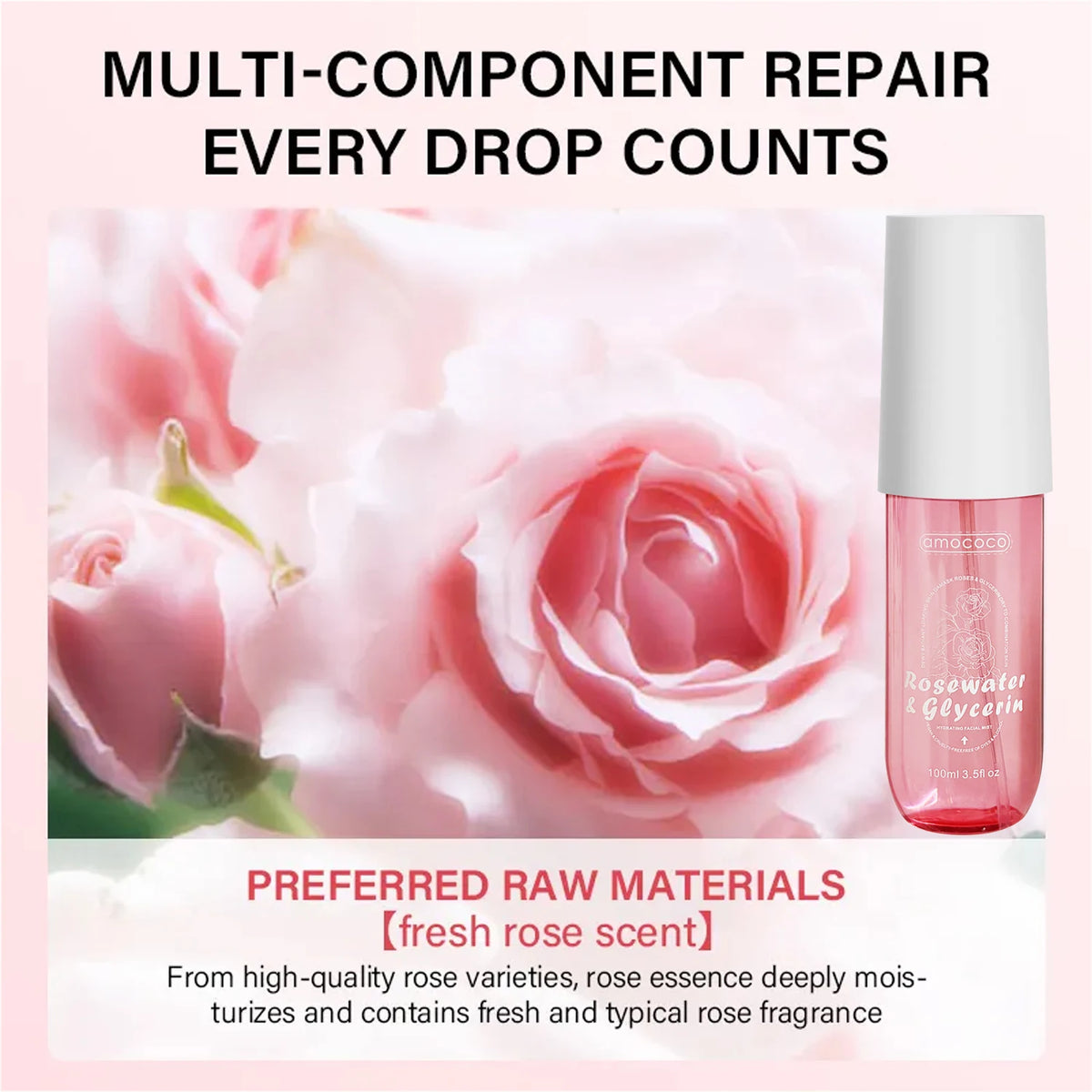 AMOCOCO Rosewater Facial Mist With Glycerin For Hydrating Skin