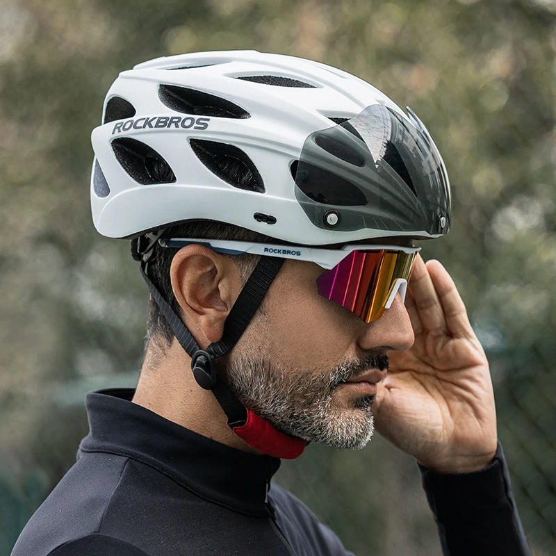 ROCKBROS Integrated Cycling Helmet With Goggles For MTB Road Safety