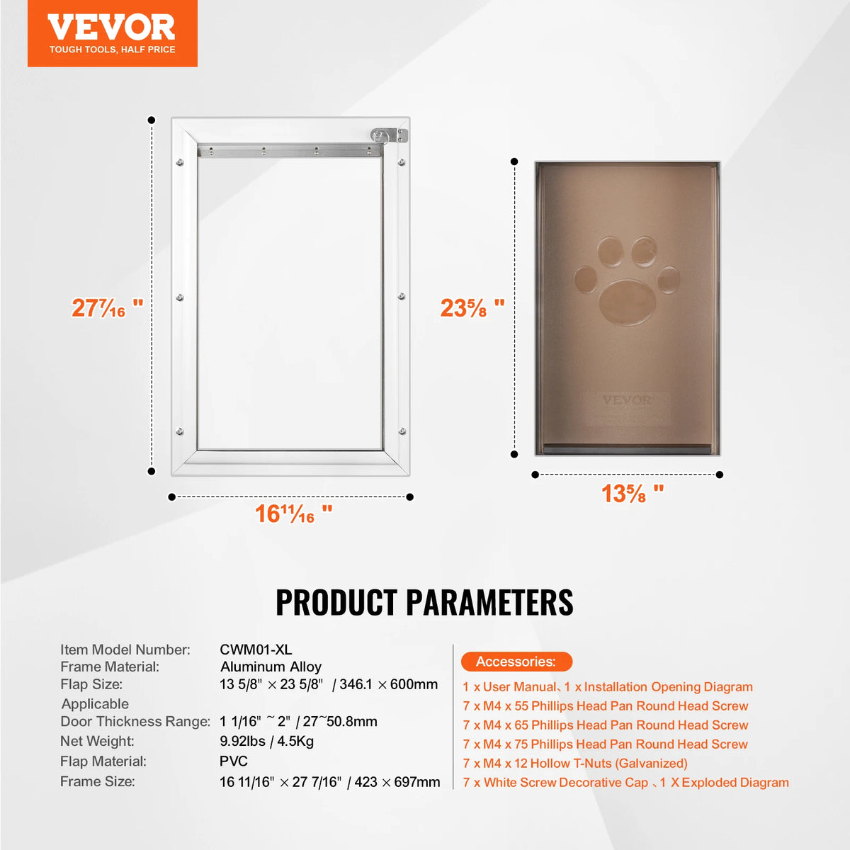 Weatherproof Aluminum Pet Door With Lock And Flexible Flap