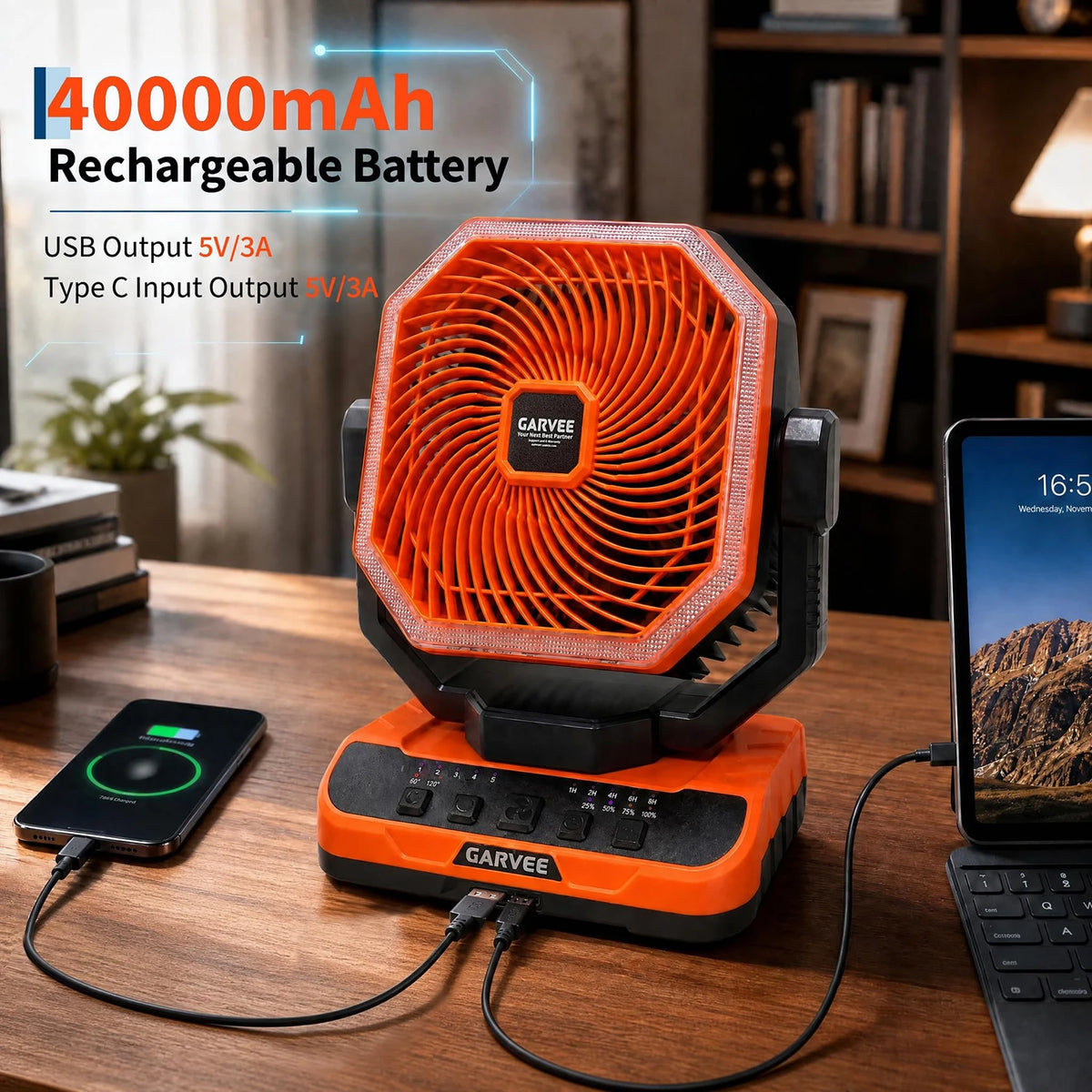 HiMISS Rechargeable Camping Fan With LED Light And Remote Control